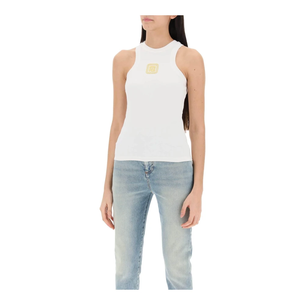 Balmain Katoenen Tanktop met PB Borduursel White Dames