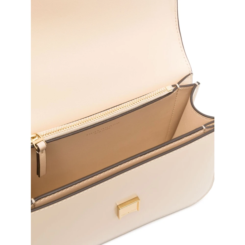 TORY BURCH Beige leren schoudertas met antiek gouden hardware Beige Dames