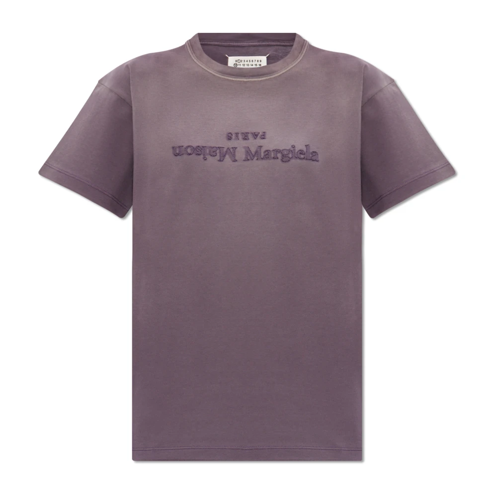 Maison Margiela Vrouw Purper Tops Dames, Paars, M, Katoen, Reverse Logo T-Shirt