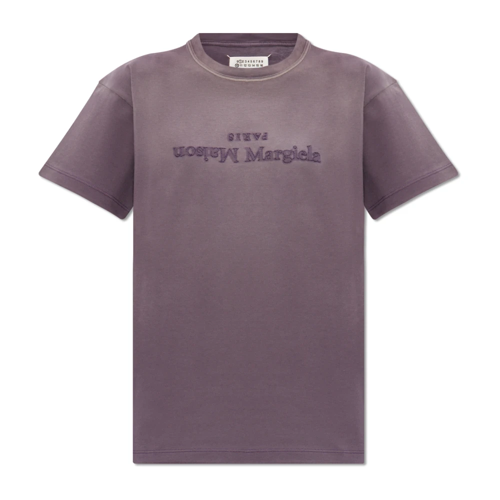 Maison Margiela T-Shirt met omgekeerd geborduurd paars logo Purple Dames