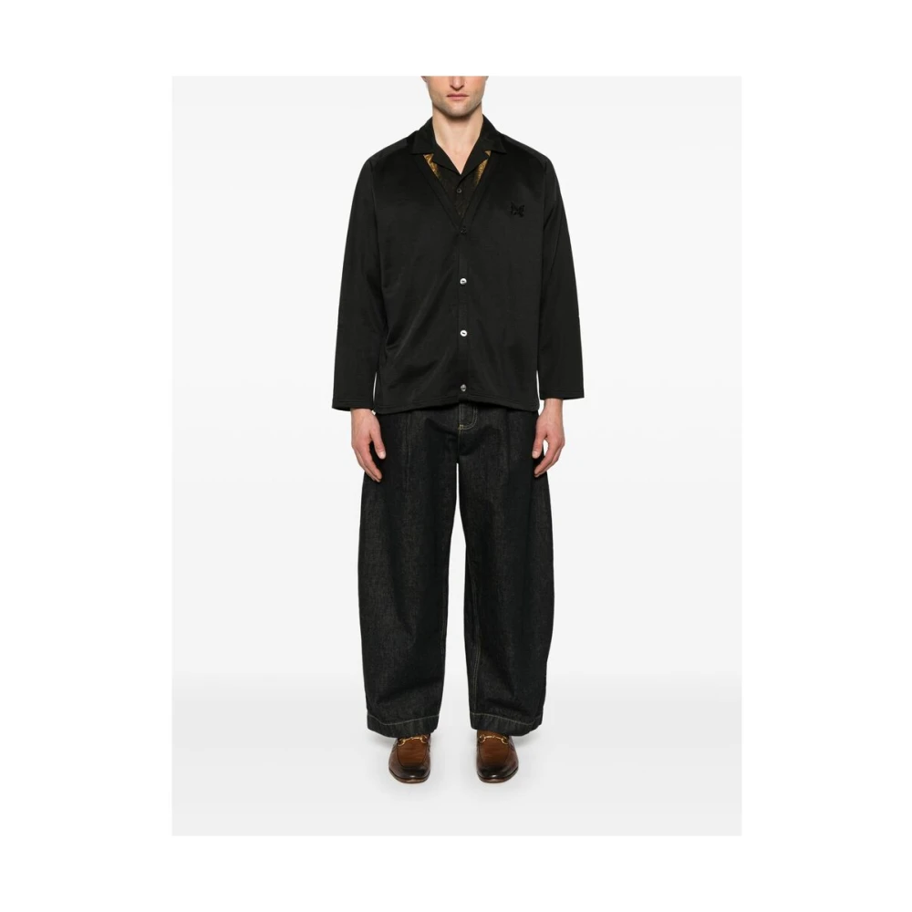 Needles Zwarte V-hals Sweater met knopen Black Heren