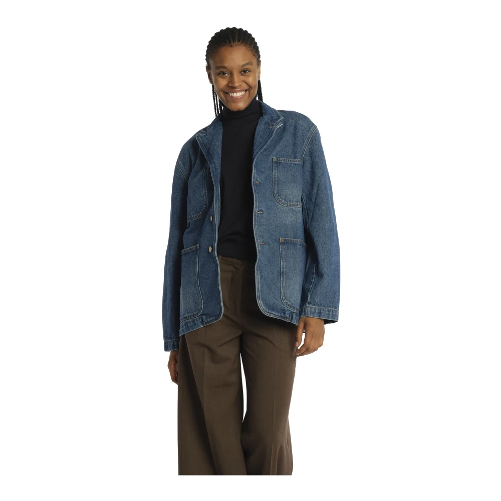 Soeur Blauwe Denim Blazer Jas Blue Dames