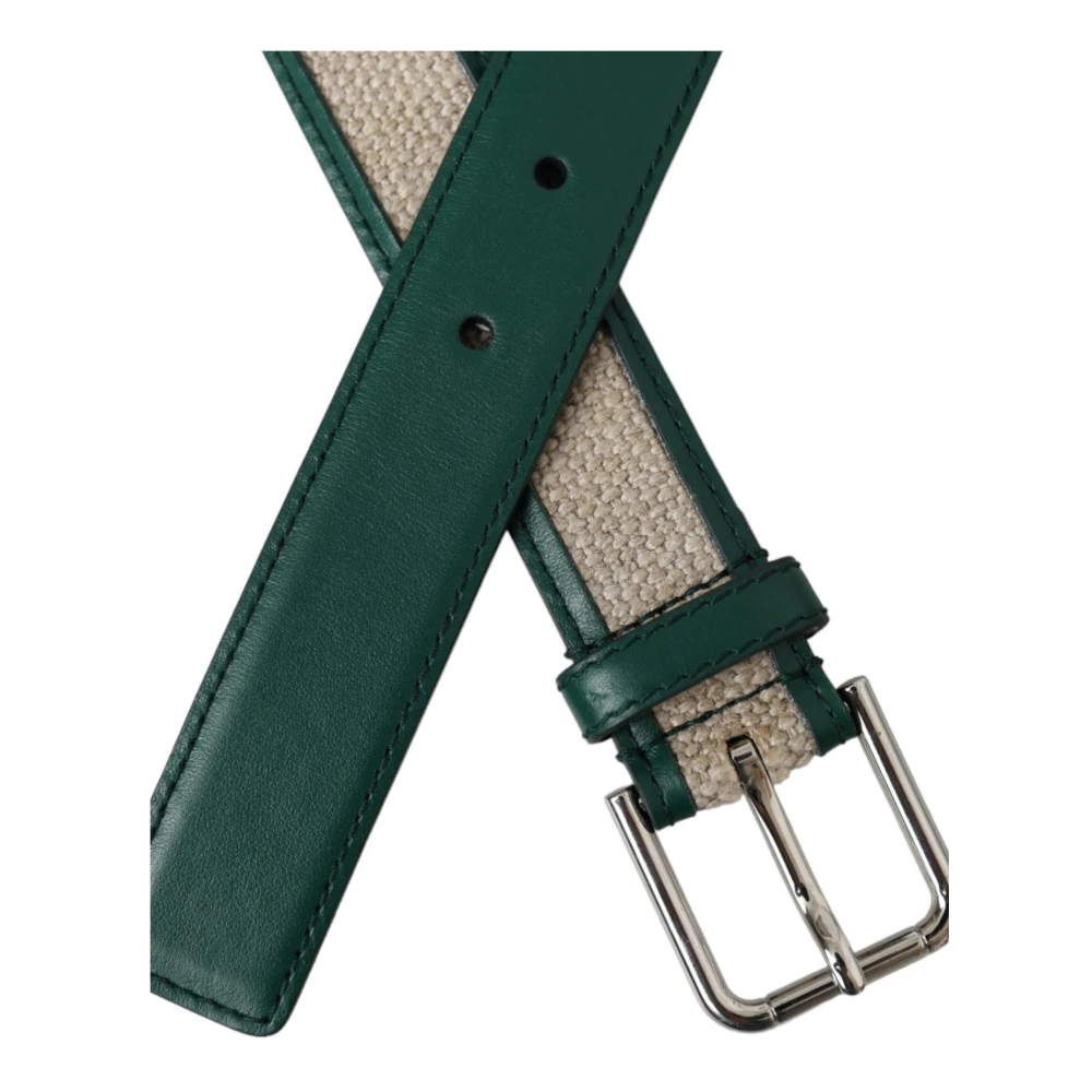 Dolce & Gabbana Beige Geweven Leren Riem Metalen Gesp Green Heren