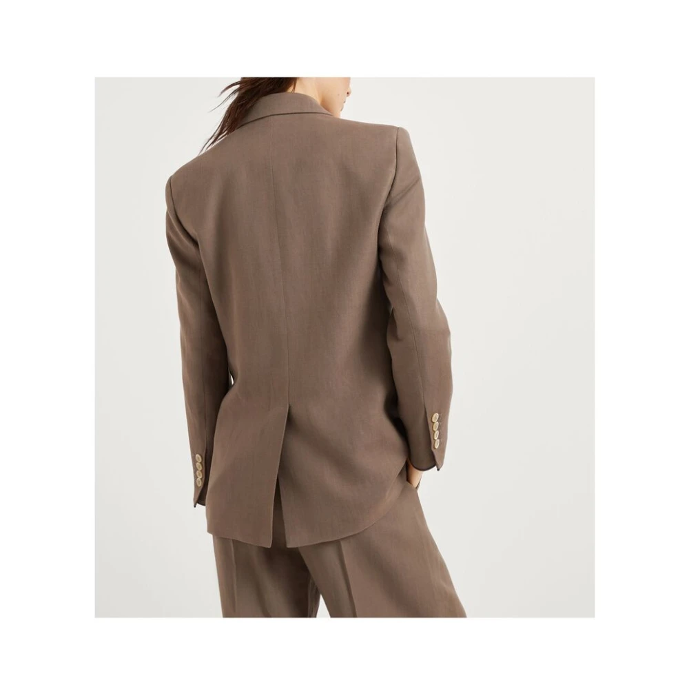 BRUNELLO CUCINELLI Bruine Double-Breasted Jas met Zakken Brown Dames