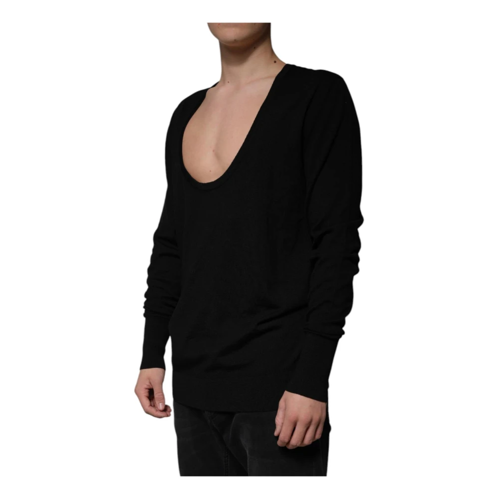 Dolce & Gabbana Zwarte Wol Logo Trui Black Heren