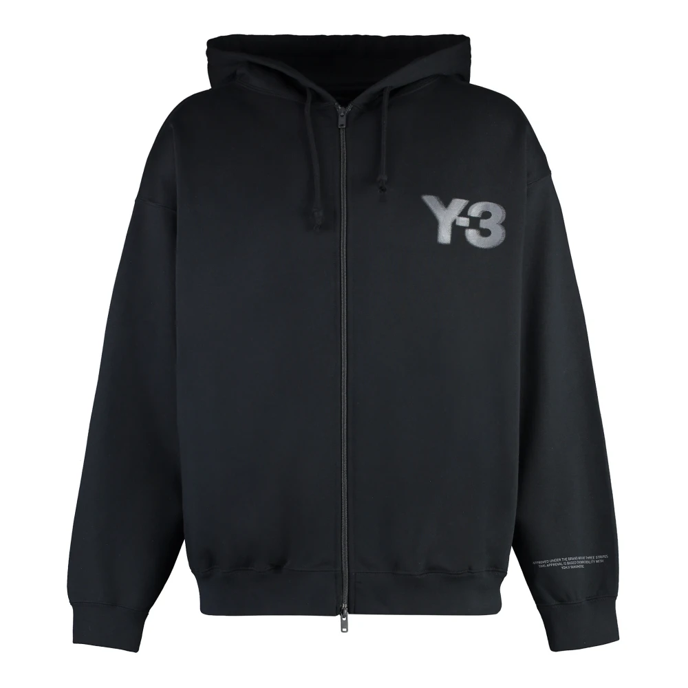 Y-3 Contrasterend Logo Volledige Rits Hoodie Black Heren