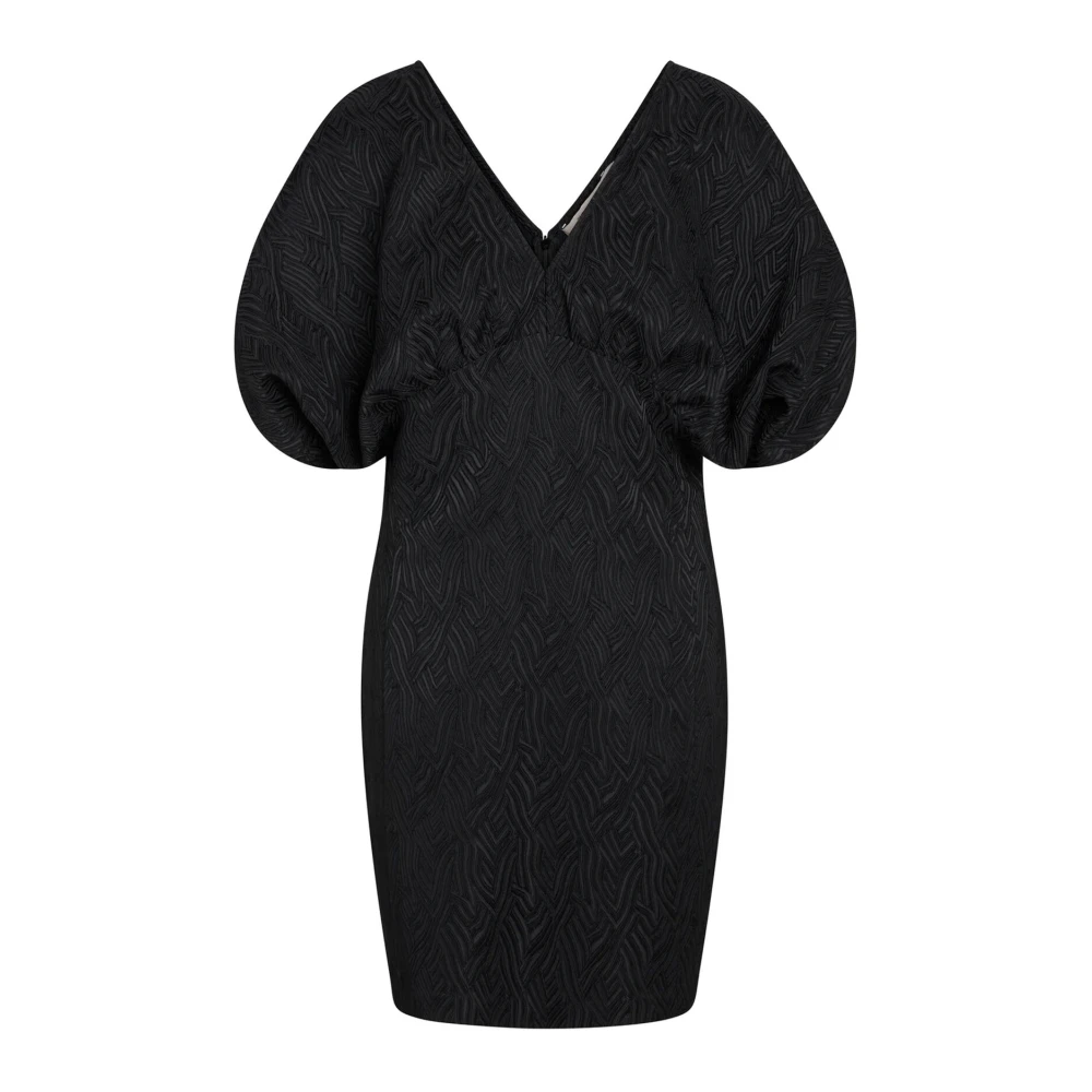RUE de Femme Zwarte jurk met V-hals en korte pofmouwen Black Dames