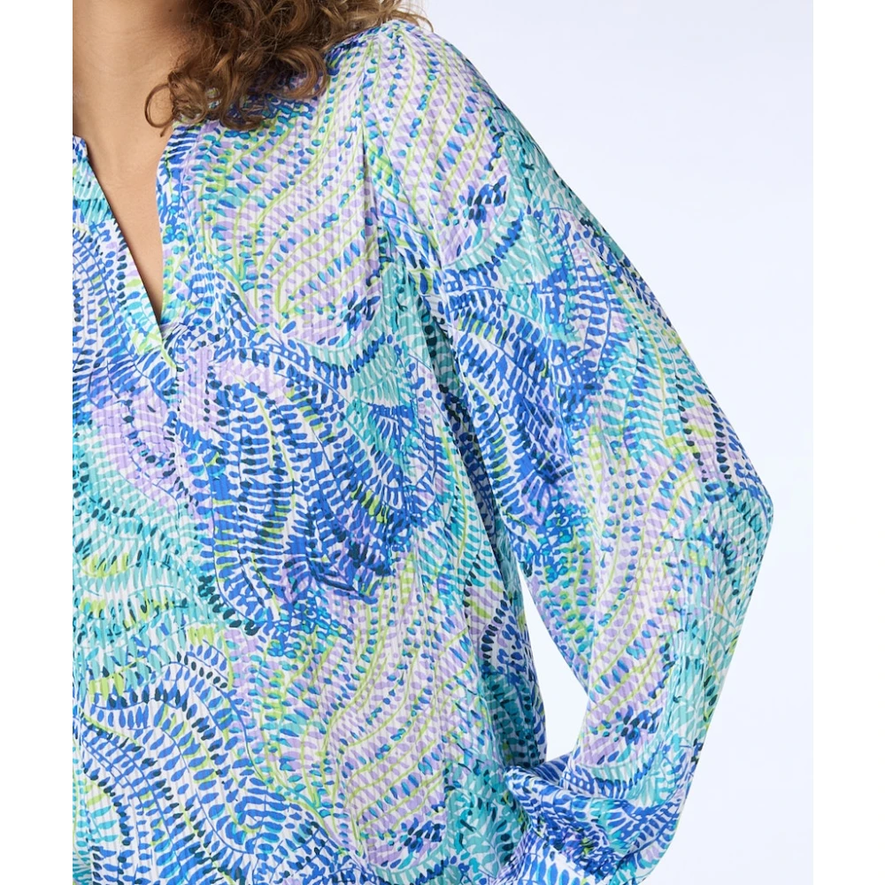 Esqualo V-hals Bayside Leaves Print Blouse Blue Dames