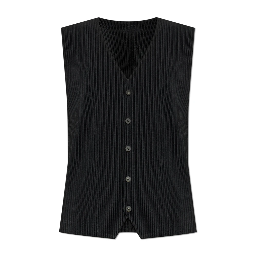 Issey Miyake Men's Black Pleated Vest - Waistcoats - L - Jackets