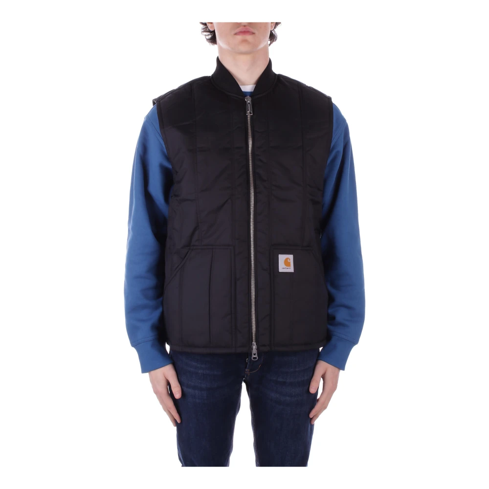 Carhartt WIP Zwarte Mouwloze Logo Voorkant Rits Jas Black Heren