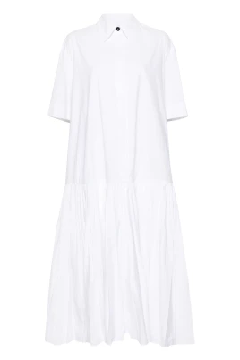 Vit Poplin Midi Klänning