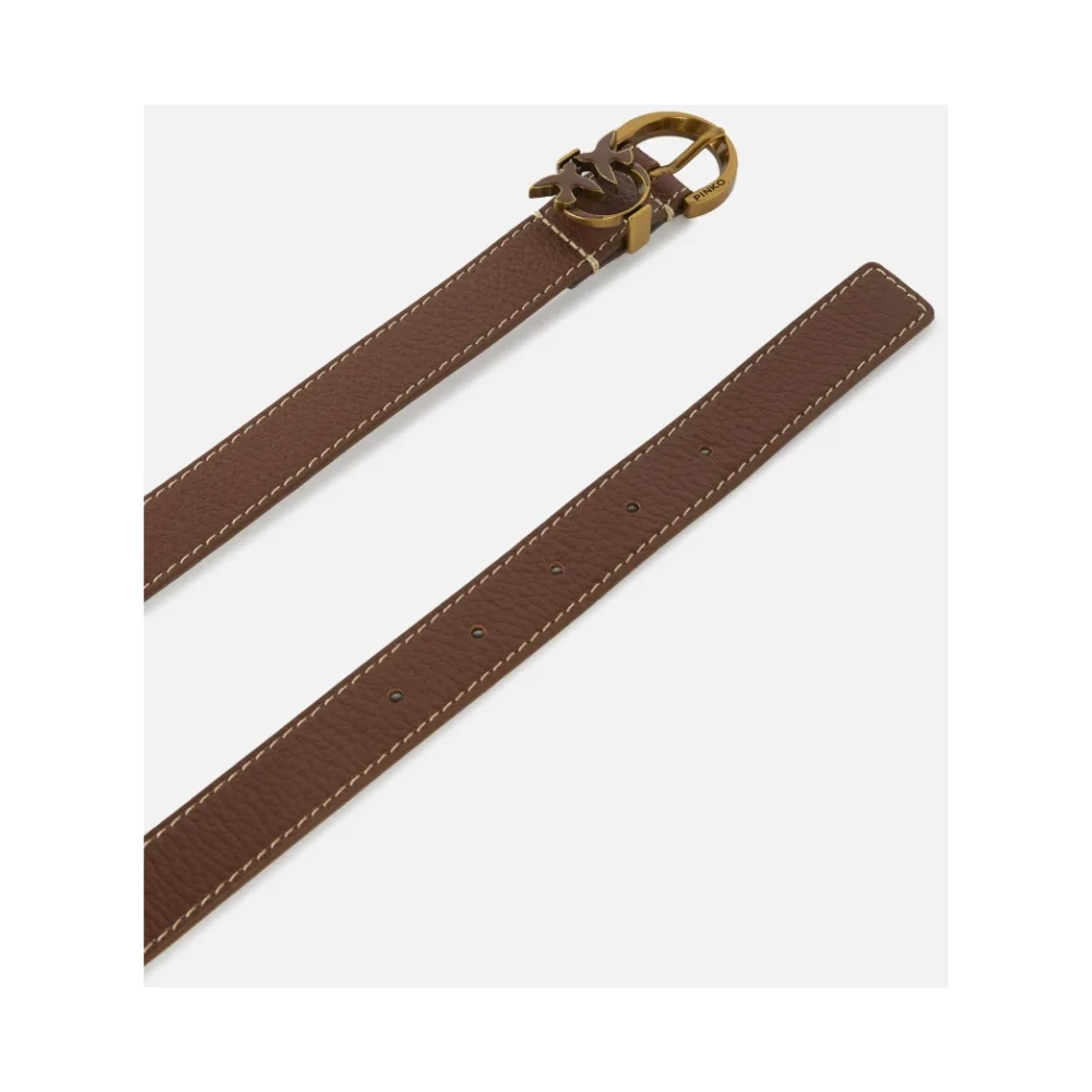 pinko Love Birds Diamond Cut Leren Riem Brown Dames