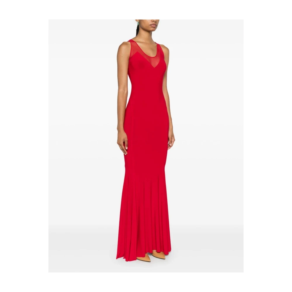 Norma Kamali Rode Mesh Panel Fishtail Jurk Red Dames
