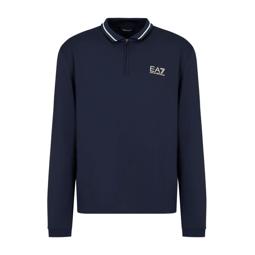 Emporio Armani EA7 Blauw Logo Print Poloshirt Blue Heren