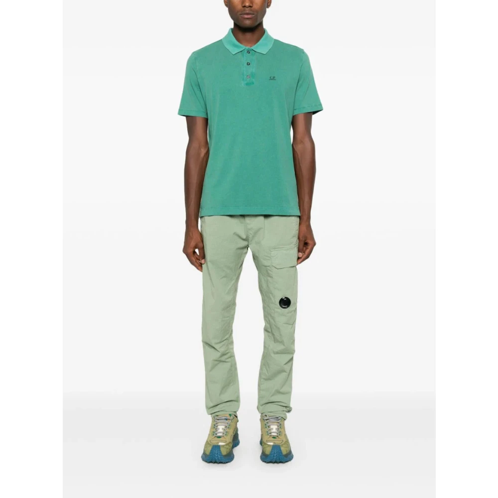 C.P. Company Grasgroene Logo Print Polo Shirt Green Heren