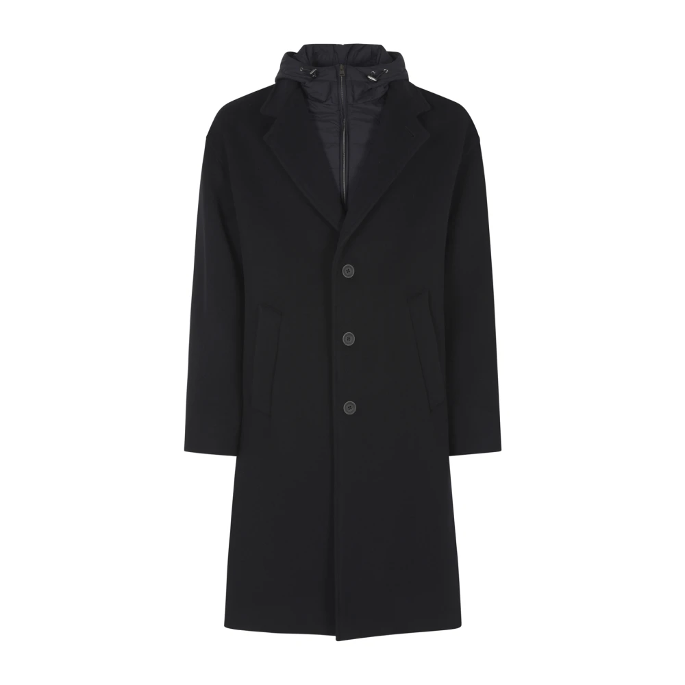 Herno Zwarte Wollen Velours Jas met Bib Black Heren