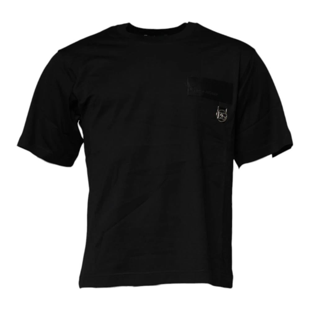 Dolce & Gabbana Men's Black Logo Patch Cotton Crew Neck T-Shirt - T-Shirts - S - Tops