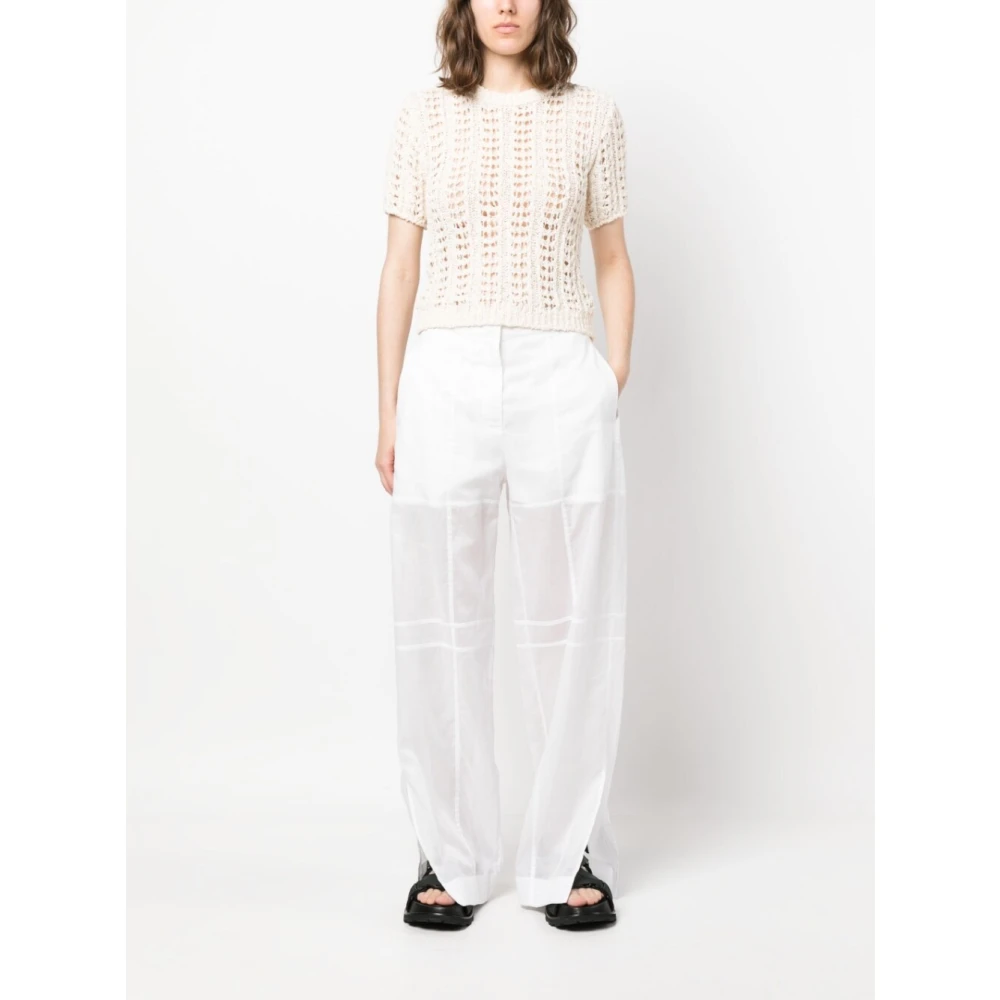 Jil Sander Wijde Pijp Witte Katoenen Broek White Dames