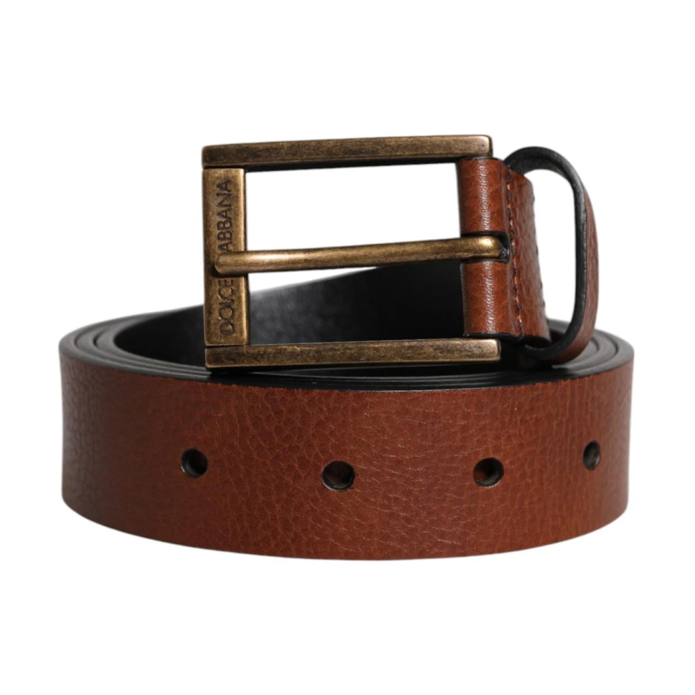 Dolce & Gabbana Men's Brown Belts,, Classic Metal Buckle Leather Belt Medium