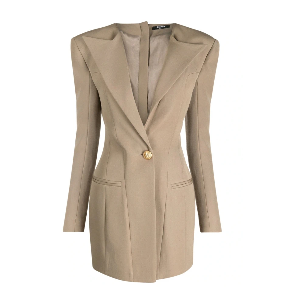 Balmain Women's Beige Ls 1 Btn Tailored Short Dress - Blazers - M - Jackets