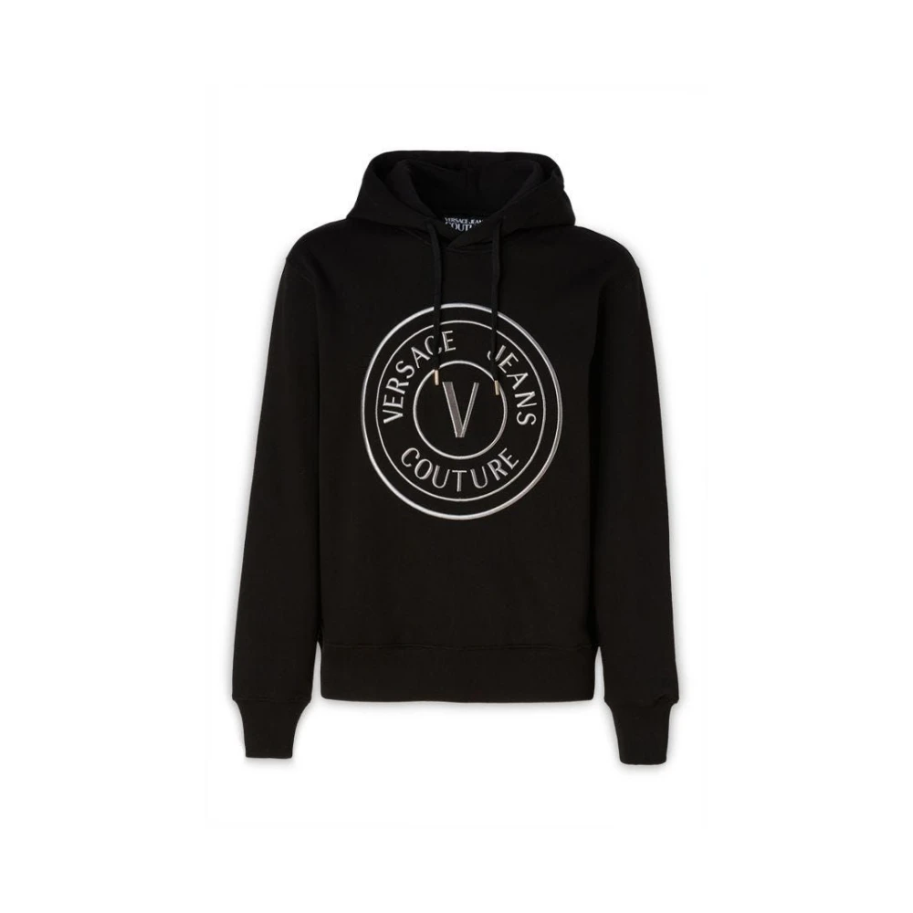 Versace Jeans Couture , Hoodies, Male, Black, Xs, Black Cotton Hooded Sweatshirt