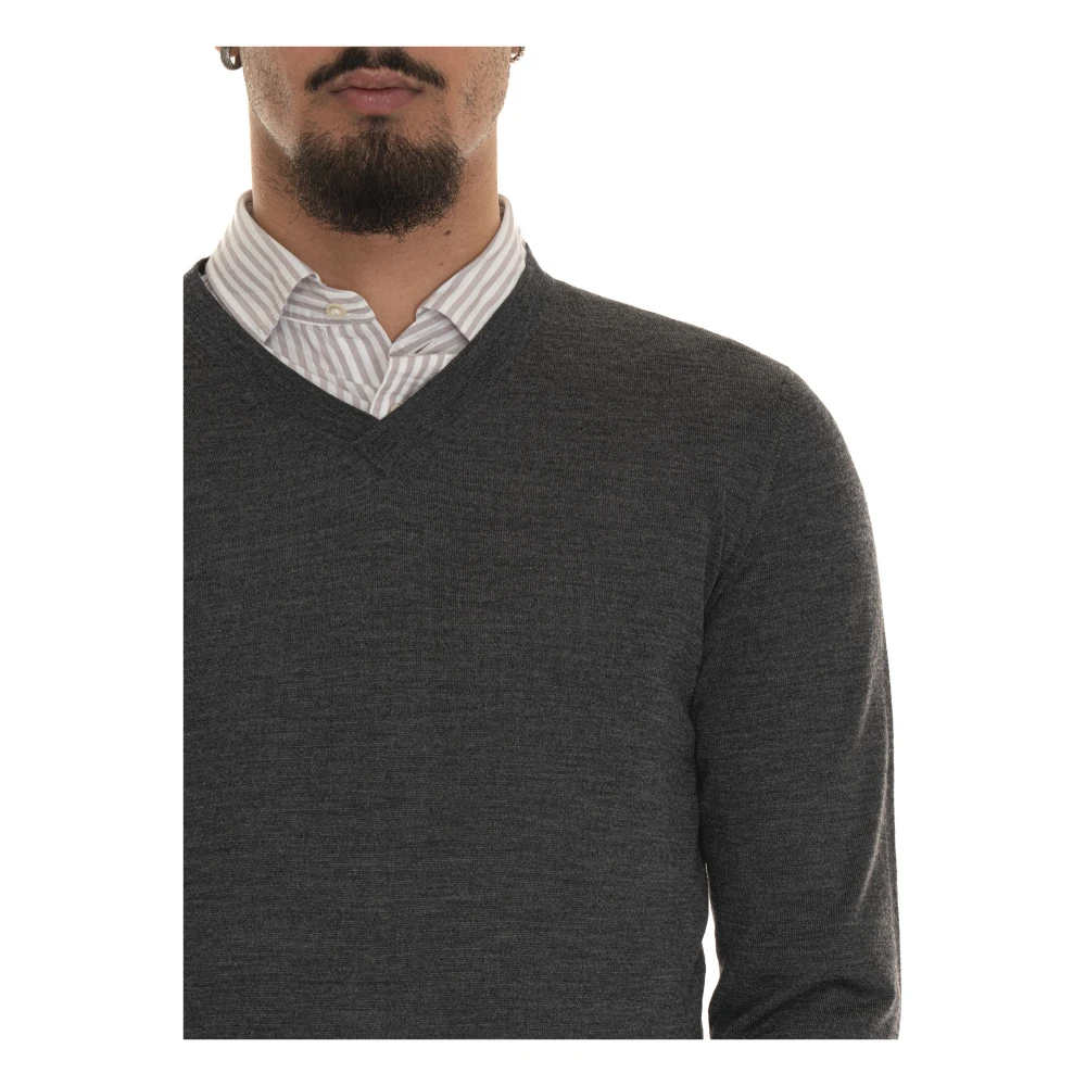 Hindustrie Merino Wol V-hals Trui Gray Heren