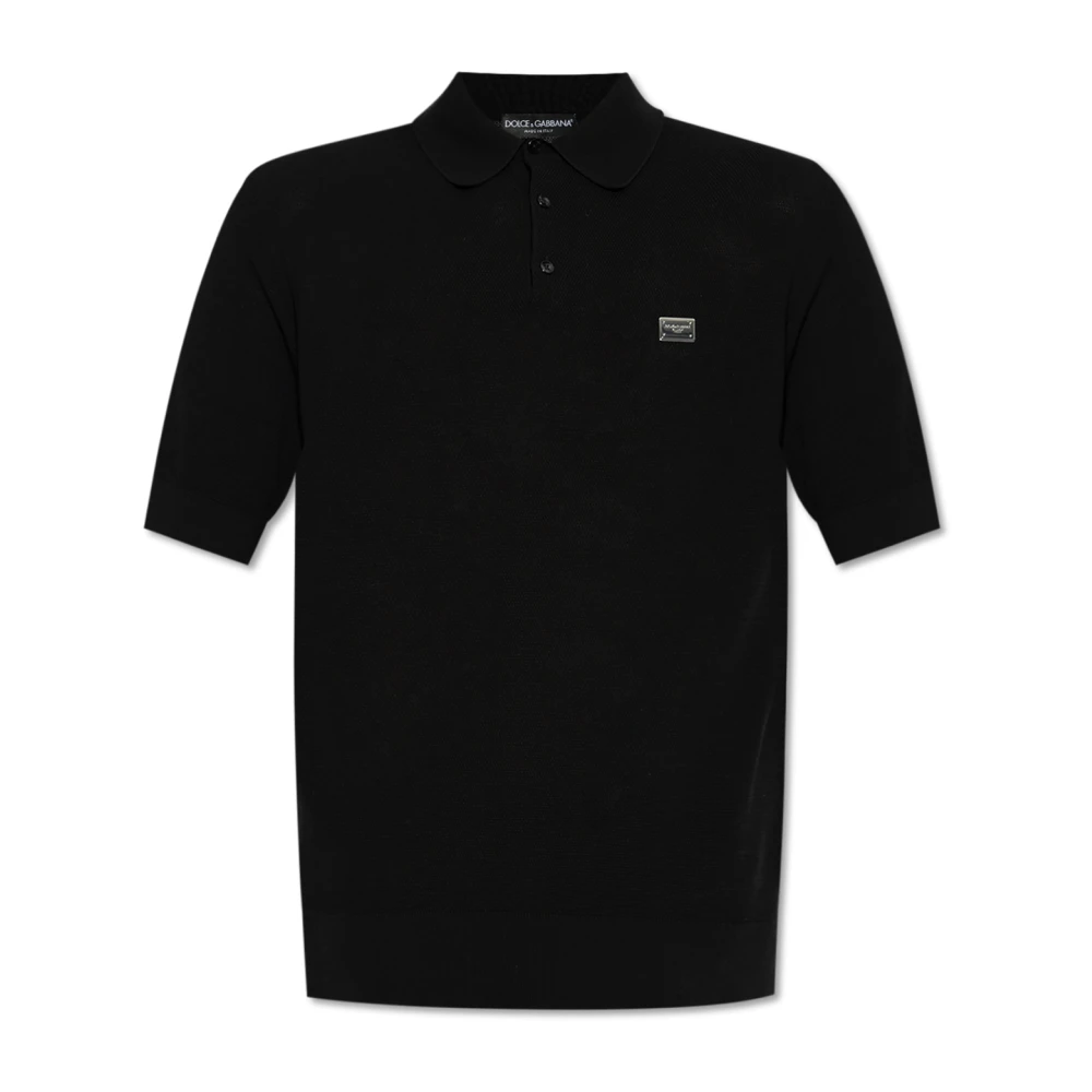 Dolce & Gabbana Herr Svart Toppar M, Bomull, Polo Med Applikation Med Ingraverad Logotyp