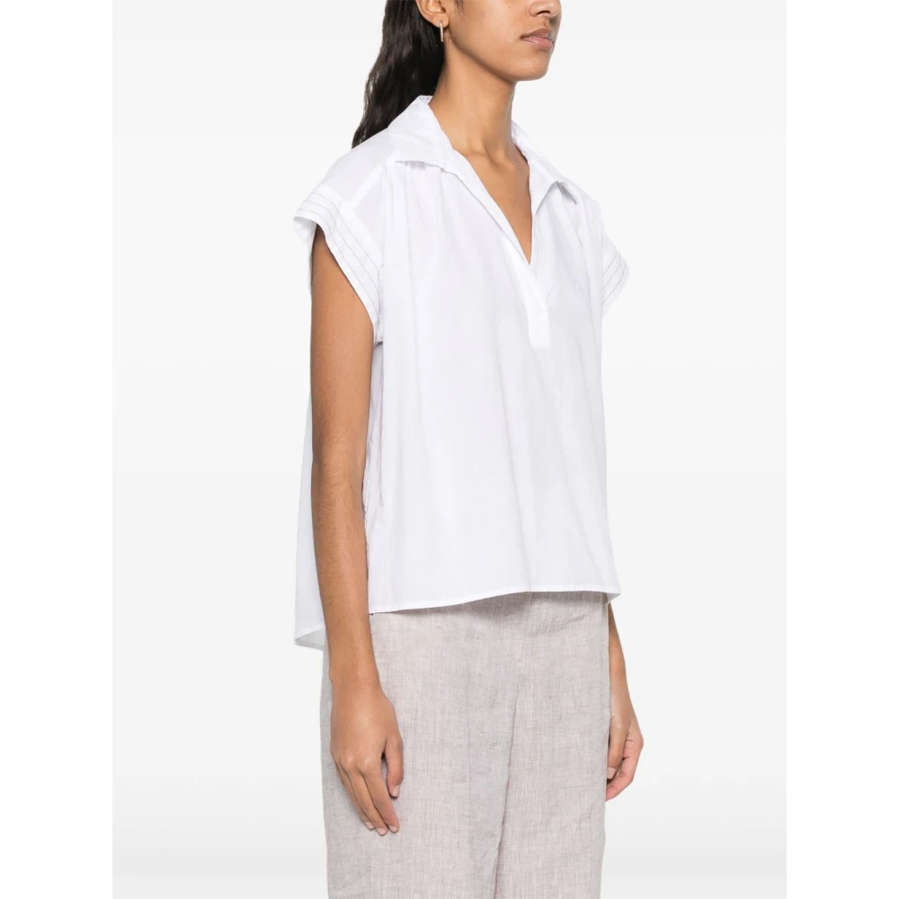 PESERICO Witte V-hals Shirt Korte Mouwen White Dames