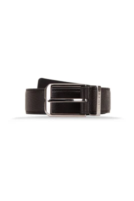 Grained Leather Logo Buckle Belt