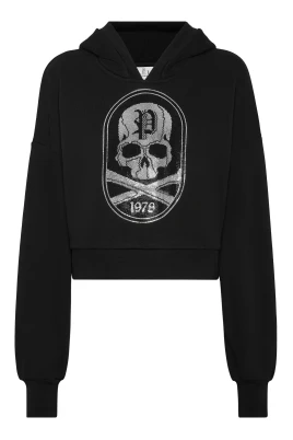 Cropped Hoodie Sweatshirt Strass Skull&Bones