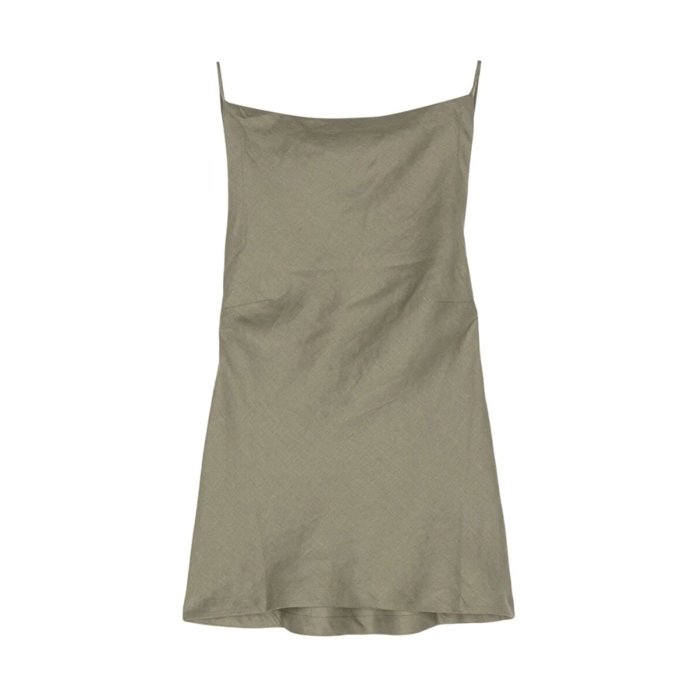Faithfull the Brand Khaki Linnen Top met Vierkante Hals Green Dames