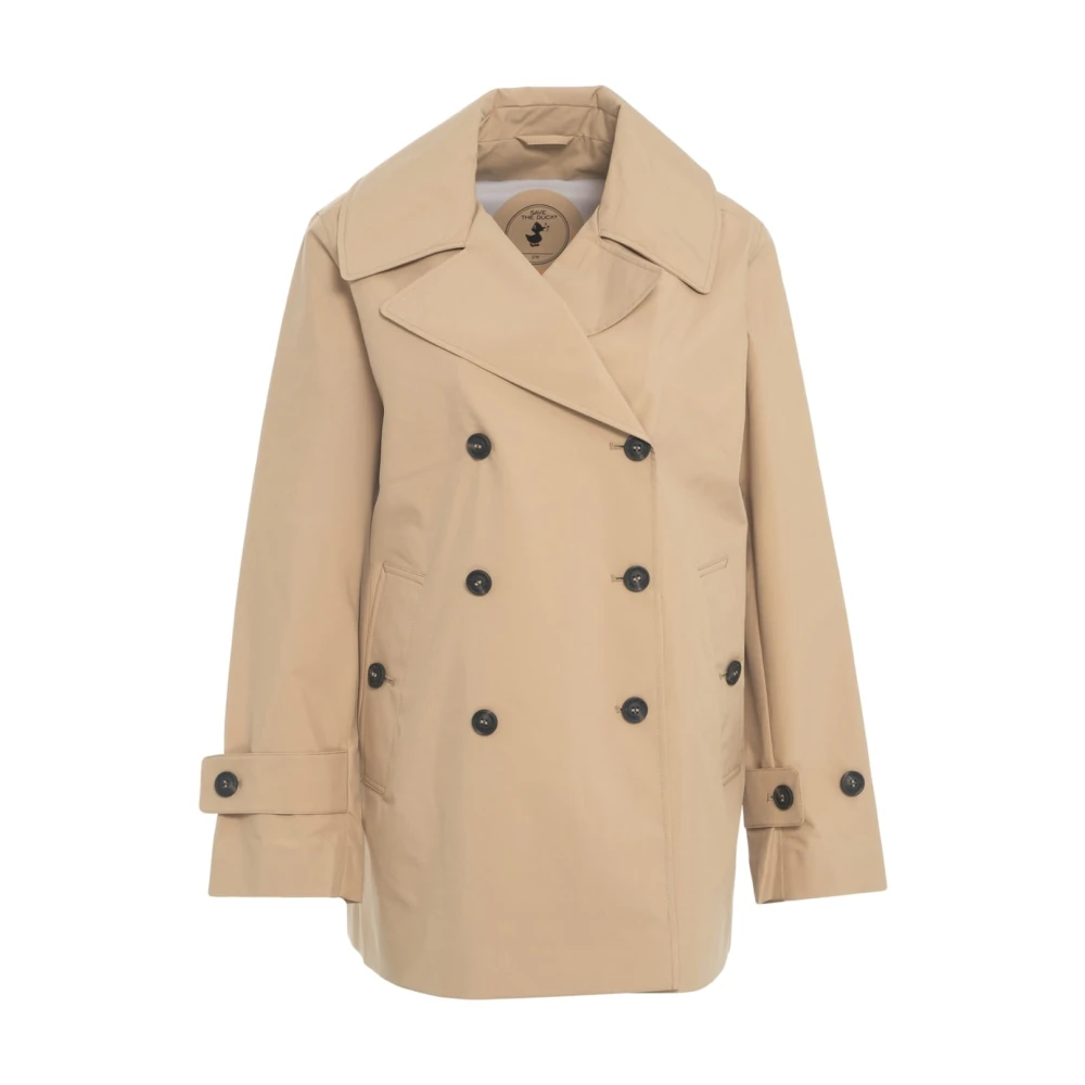 Save The Duck Women's Beige Flared Trench Coat With Logo Details - Trench Coats - L - Coats