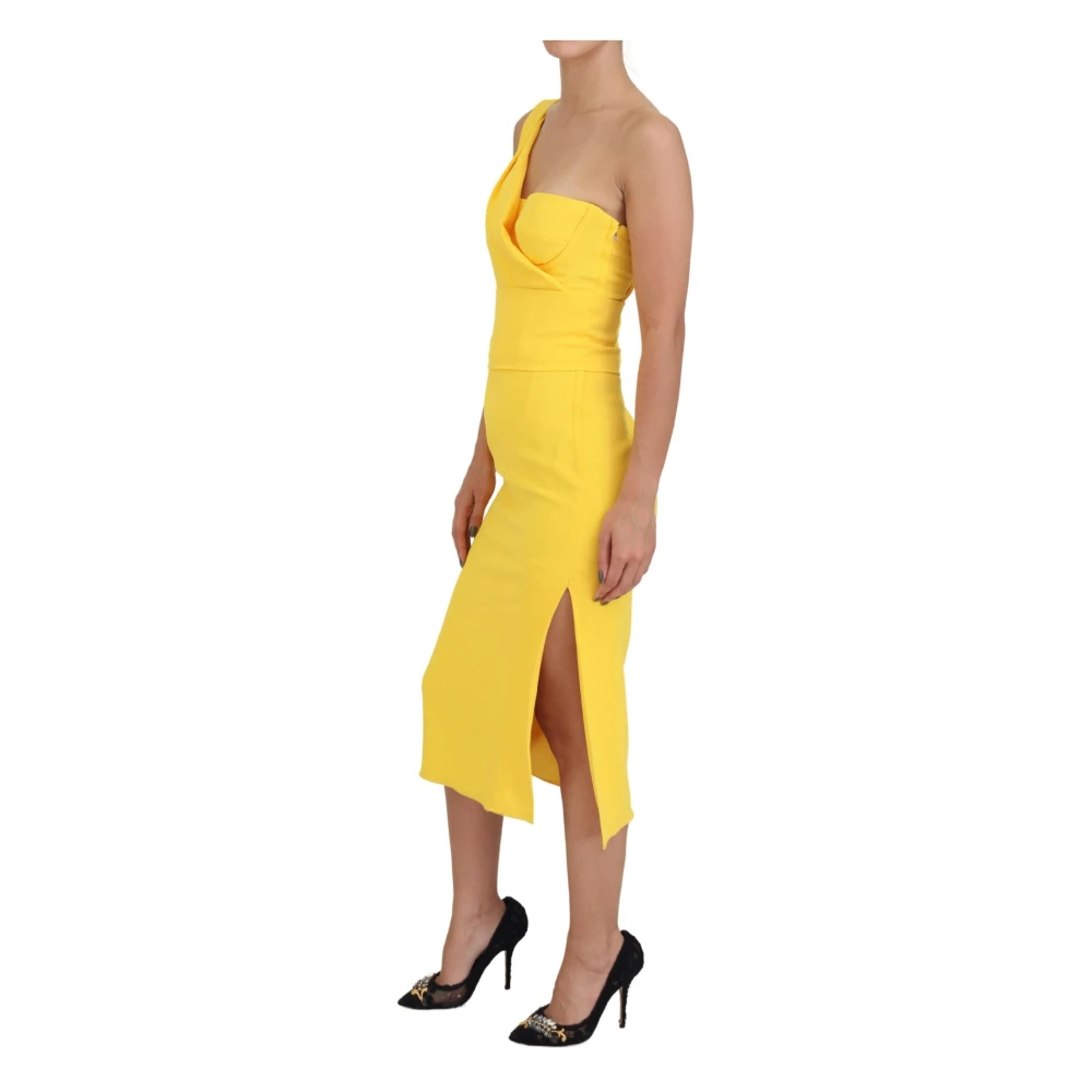 Dolce & Gabbana Gele One-Shoulder Midi Jurk Yellow Dames
