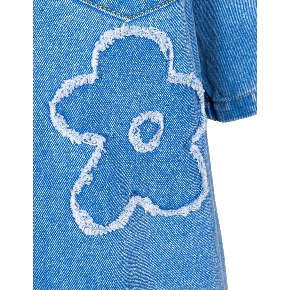 Marni Blauwe Denim Shirt Ruwe Snede Bloem Blue Dames