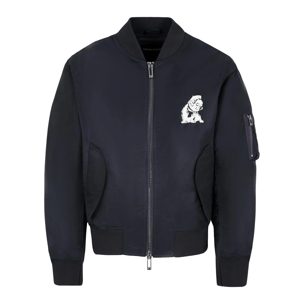 Emporio Armani Blauwe Bomberjack Collectie Geborduurd Blue Heren