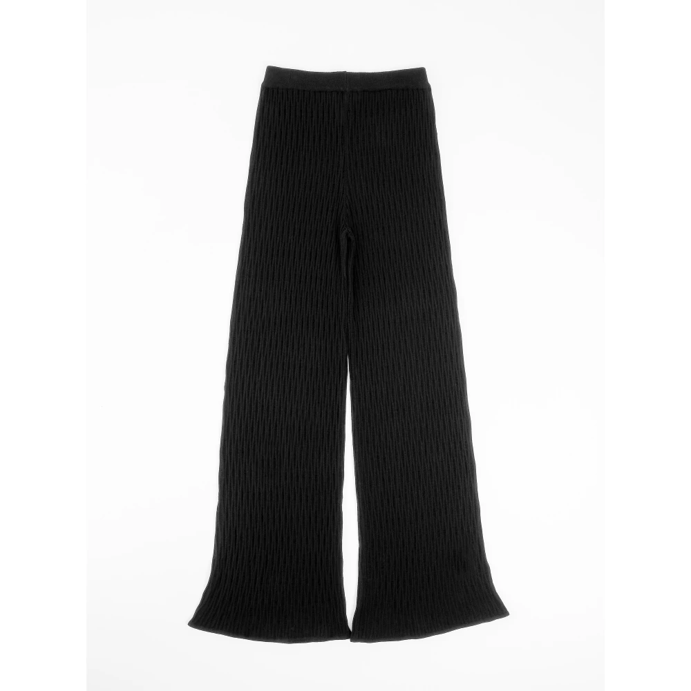 Roberto Collina Zwarte Gebreide Broek Met Wijde Pijpen Black Dames