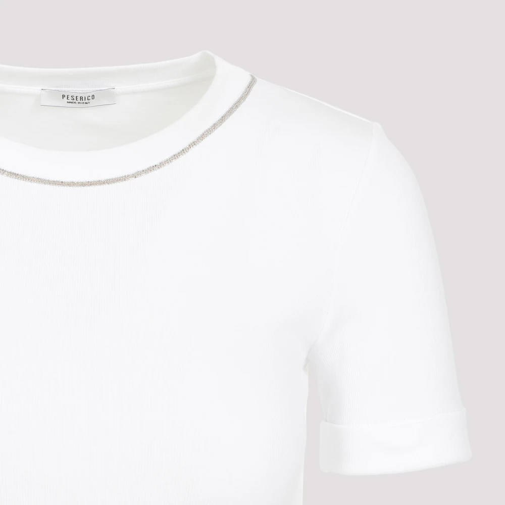 PESERICO Witte Geribbelde Katoenen T-shirt White Dames