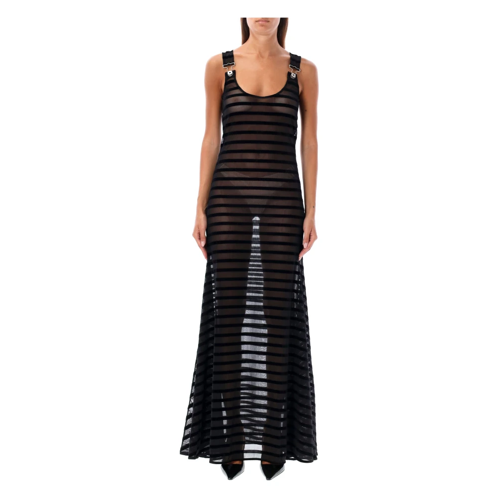 Jean Paul Gaultier Gestreepte Mouwloze Maxi Jurk Zwart Black Dames