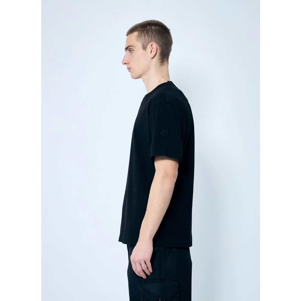 Moncler Dubbele Hals Katoenen T-Shirt Logo Patch Black Heren