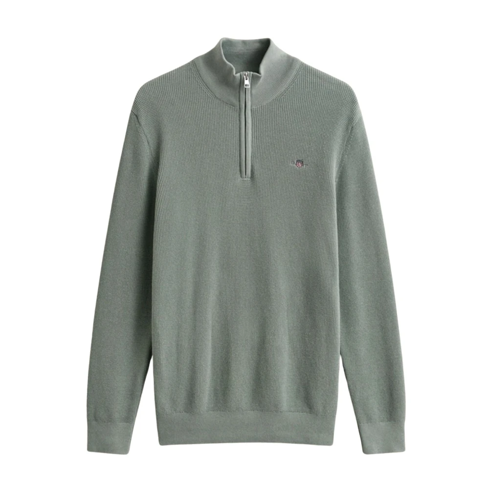 Gant Men's Gray Turtlenecks, L, Textured Half Zip Cotton Jumper