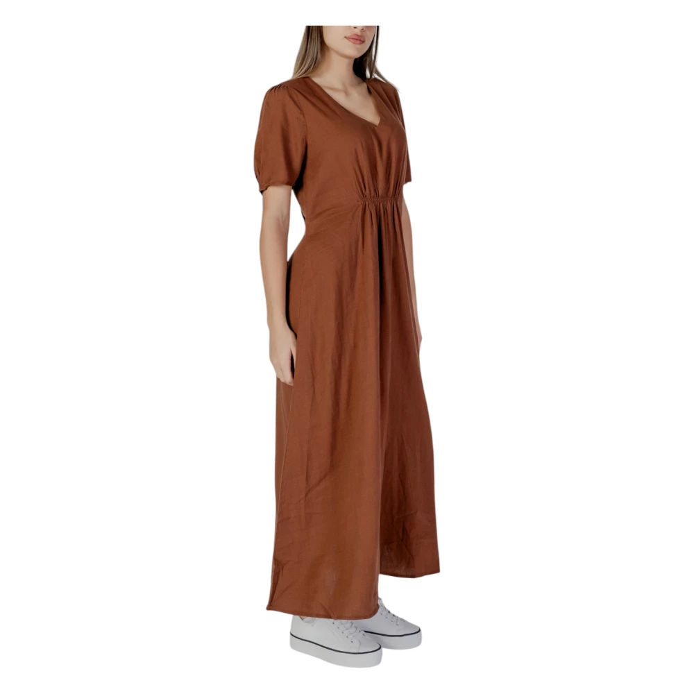 b.Young Linnen Viscose Jurk voor Dames Lente Zomer Brown Dames