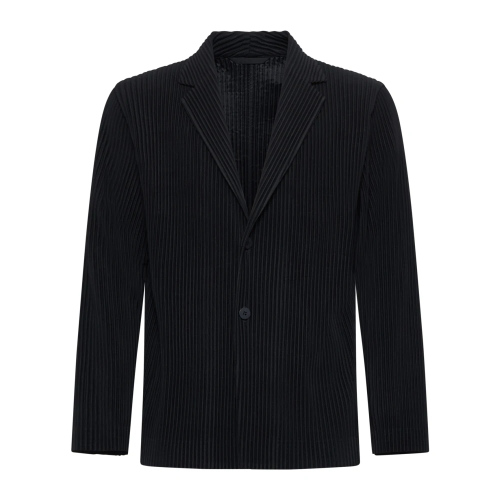 Issey Miyake Zwarte Geplooide Jassen Black Heren