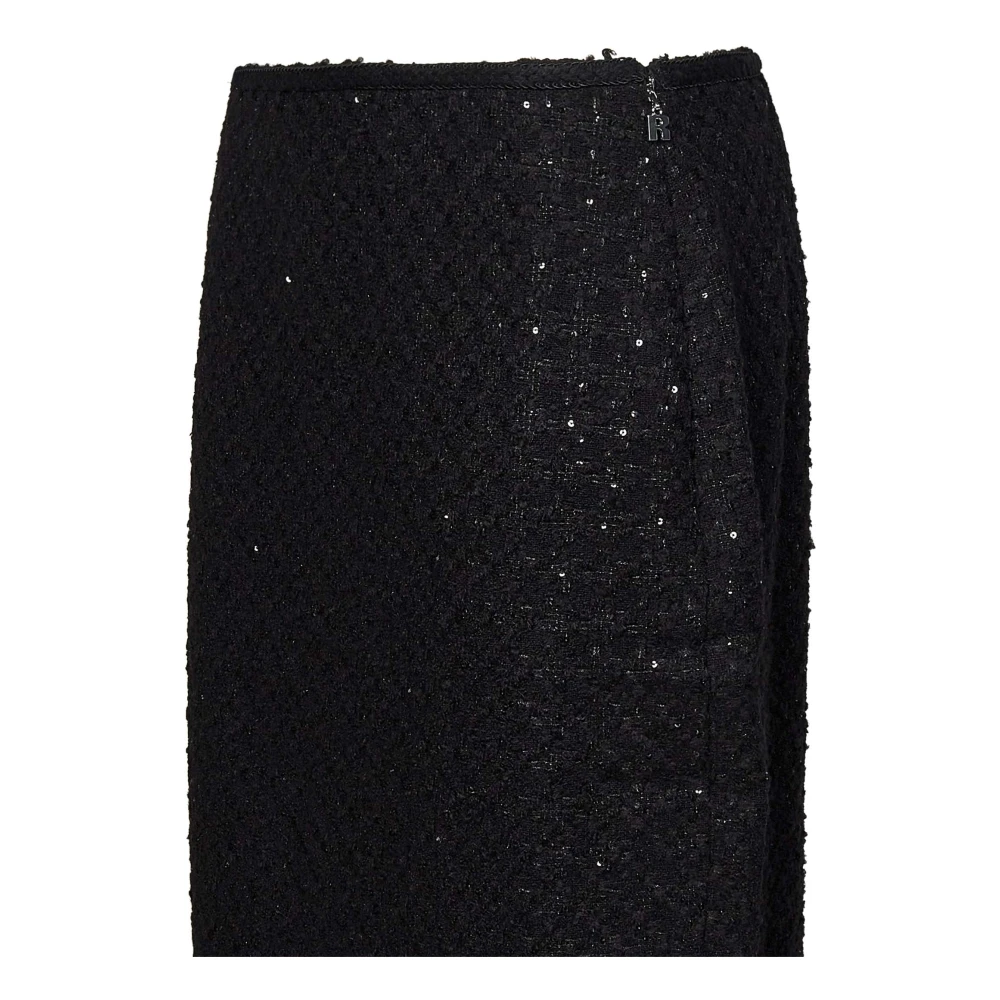 Rotate Birger Christensen Zwarte Wollen Blend Pailletten Bouclé Pencil Rok Black Dames