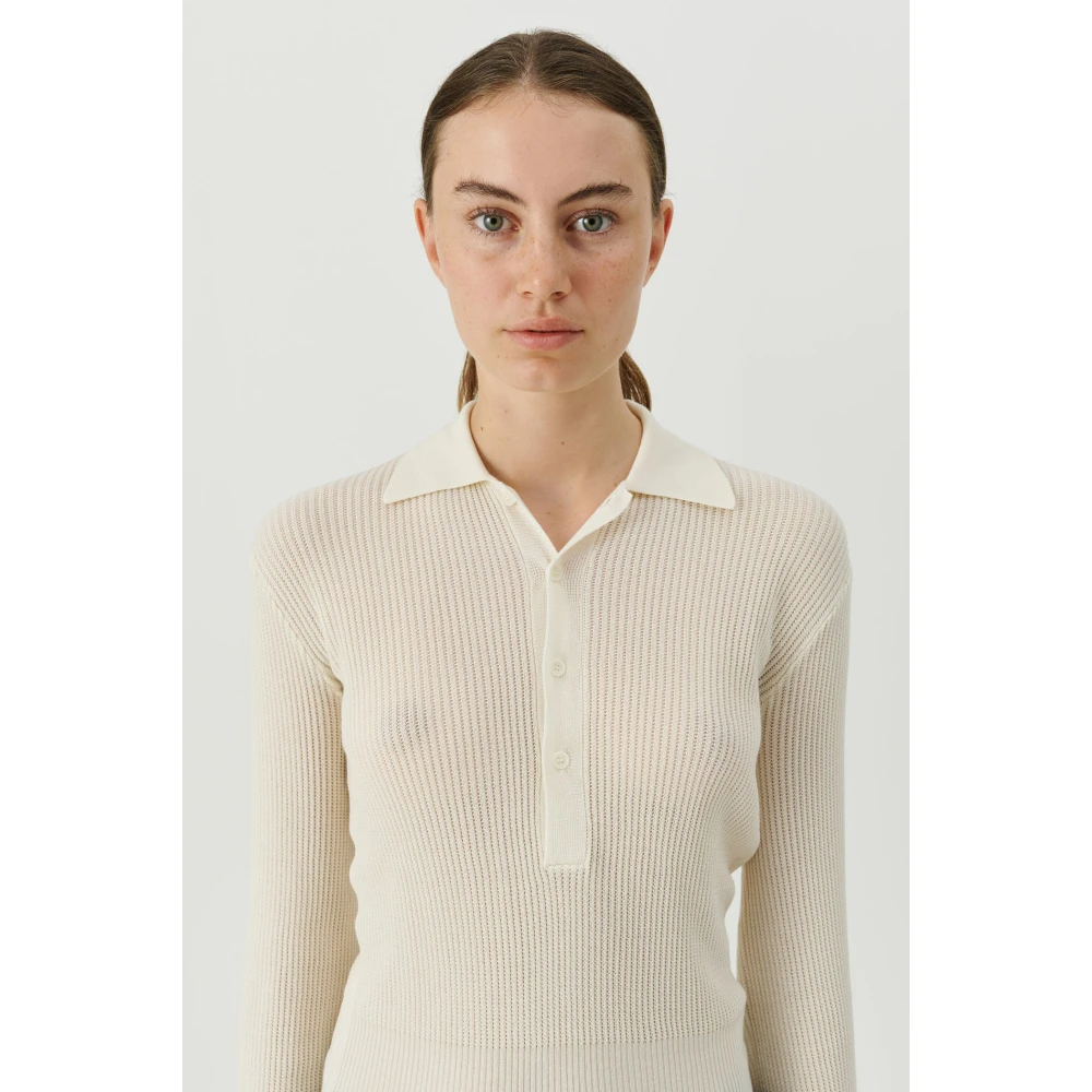 Soulland Doorschijnende Polo Jumper met Wijdvallende Mouwen White Dames