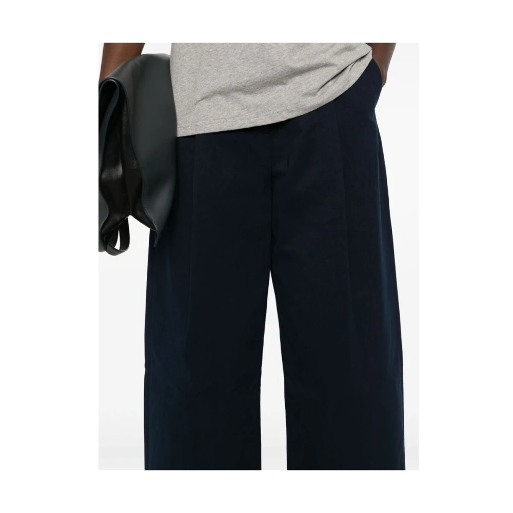 Studio Nicholson Blauwe Katoenen Twill Hoge Taille Broek Blue Dames