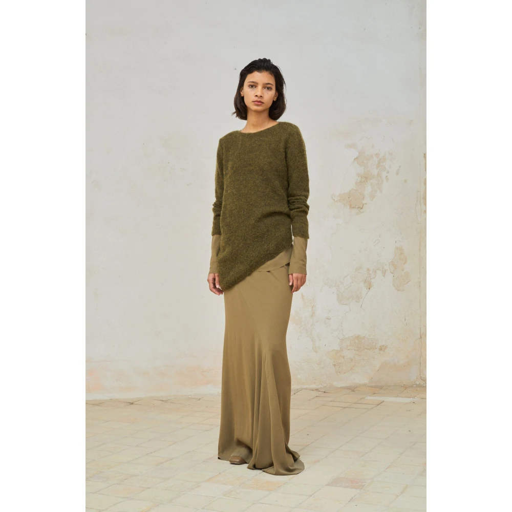 Cortana Asymmetrische Alpaca Merino Zijde Trui Green Dames