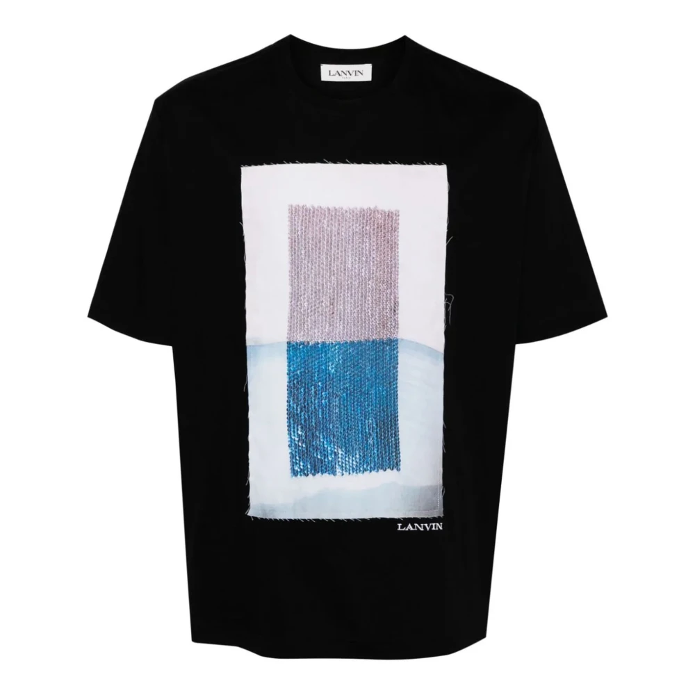 Lanvin Zwarte katoenen T-shirt met Archiefprint Black Heren