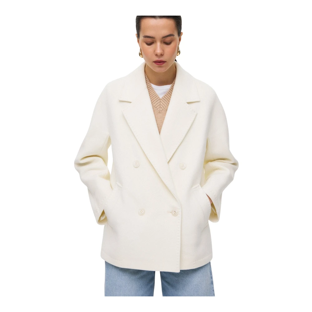 Estro Donna Bianco - Cappotto Corto Doppiopetto In Lana - Coats - L