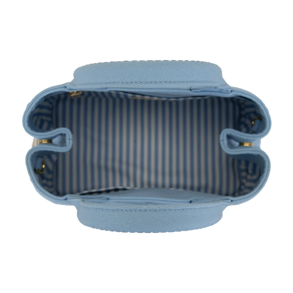 Prada Stoffen Schoudertas met Leren Afwerking Blue Dames