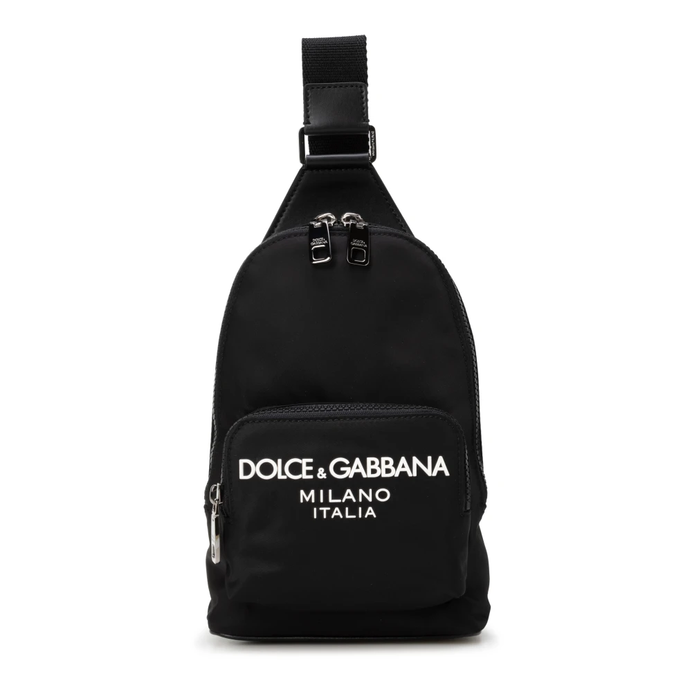 Dolce & Gabbana Zwarte Nylon Schouder Rugzak met Logo Black Heren